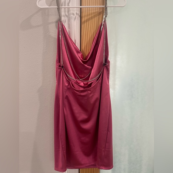 Pink Ruched Mini Dress Rhinestone Straps BarbieCore Pink Plus Size XL - Picture 3 of 3